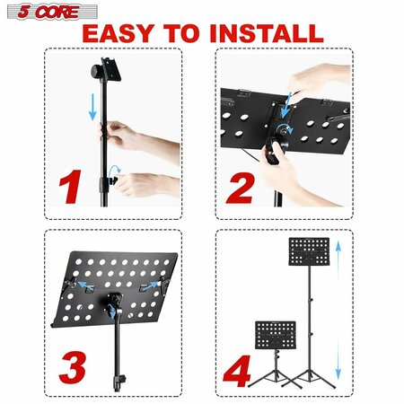 5 Core 5 Core Sheet Music Stand - Heavy Duty Portable Foldable Music Note Holder - Height Adjustable Tripod MUS FLD HD